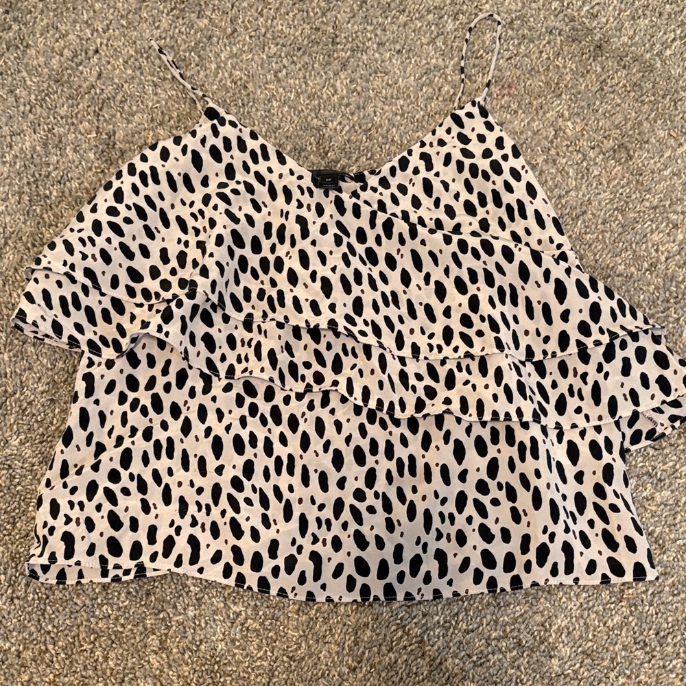 J. Crew Factory Black and Cream Patterned Tank Top